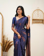 Sophisticated Navy Blue Soft Silk Saree With Attractive Blouse Piece