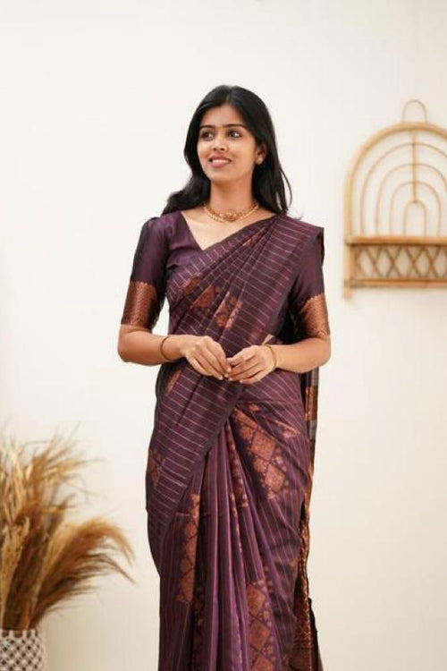 Load image into Gallery viewer, Gorgeous Purple Soft Silk Saree With Stylish Blouse Piece
