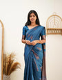 Adorning Rama Soft Silk Saree With Glowing Blouse Piece