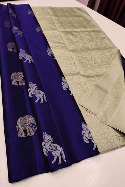 Trendy Blue Soft Silk Saree With Gleaming Blouse Piece