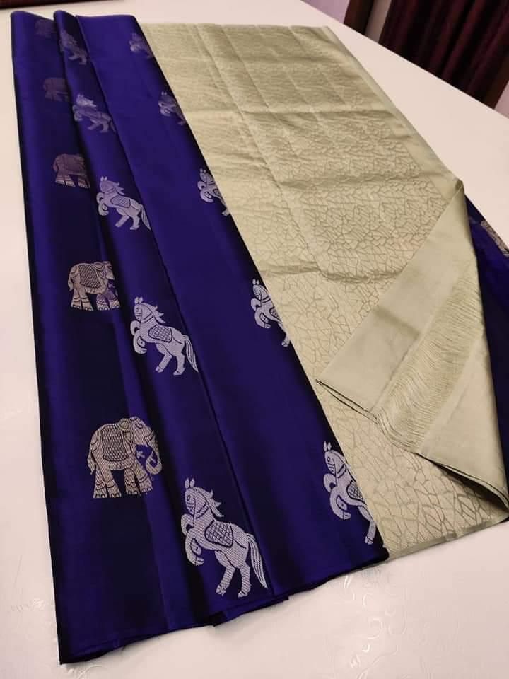 Trendy Blue Soft Silk Saree With Gleaming Blouse Piece