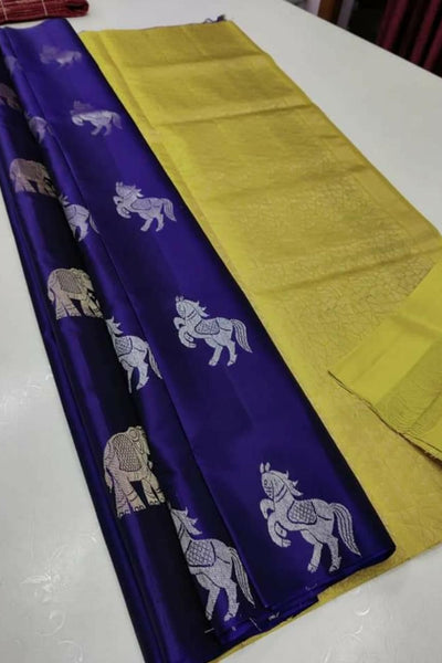 Stunning Blue Soft Silk Saree With Flaunt Blouse Piece