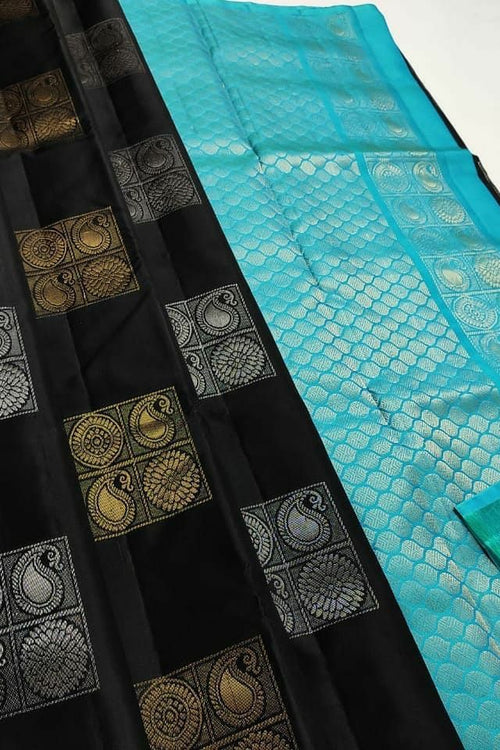 Load image into Gallery viewer, Snappy Black Soft Silk Saree With Fantabulous Blouse Piece
