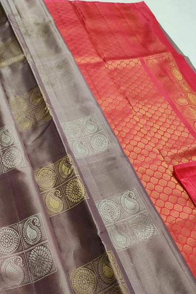Eloquence Grey Soft Silk Saree With Demesne Blouse Piece