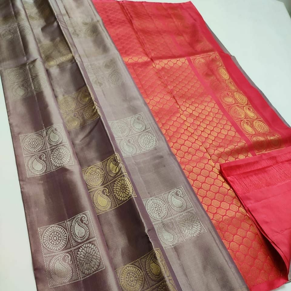 Eloquence Grey Soft Silk Saree With Demesne Blouse Piece