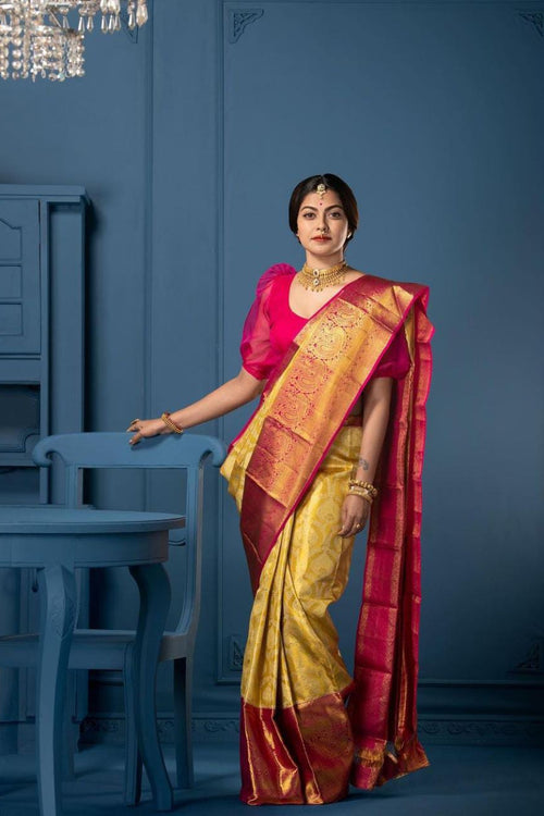 Load image into Gallery viewer, Lissome Yellow Soft Silk Saree With Glittering Blouse Piece
