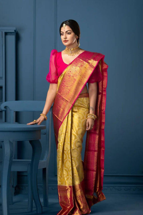 Load image into Gallery viewer, Lissome Yellow Soft Silk Saree With Glittering Blouse Piece
