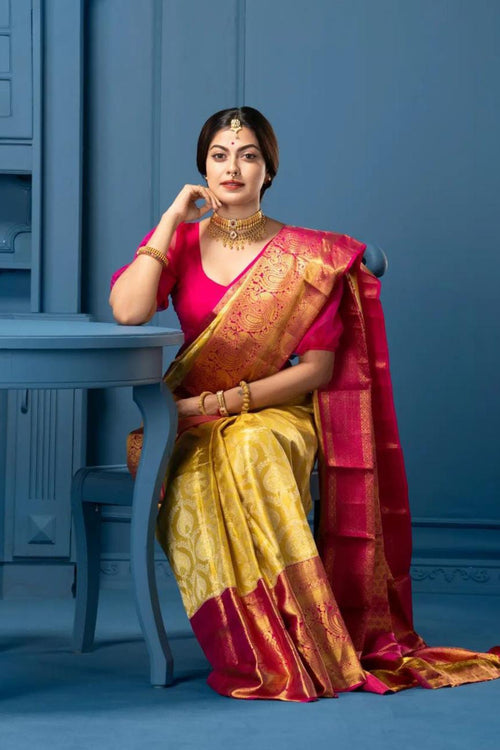 Load image into Gallery viewer, Lissome Yellow Soft Silk Saree With Glittering Blouse Piece
