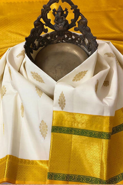 Luxuriant Off White Soft Silk Saree With Glittering Blouse Piece