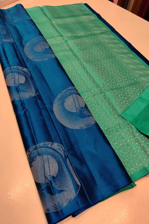 Load image into Gallery viewer, Imaginative Teal Blue Soft Silk Saree With Proficient Blouse Piece
