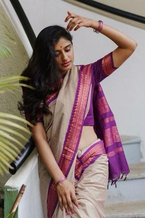 Load image into Gallery viewer, Admirable Beige Soft Silk Saree With Whimsical Blouse Piece
