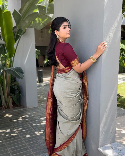 Stunner Grey Soft Silk Saree With Divine Blouse Piece