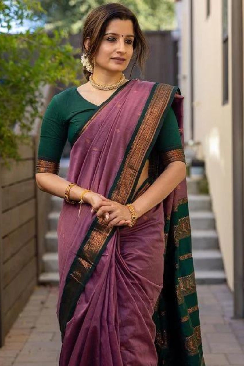 Bewitching Lavender Soft Silk Saree With Vibrant Blouse Piece