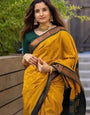 Traditional Mustard Soft Silk Saree With Embellished Blouse Piece