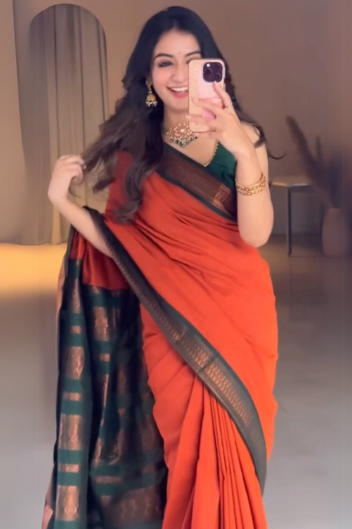 Load image into Gallery viewer, Marvellous Orange Soft Silk Saree With Unique Blouse Piece

