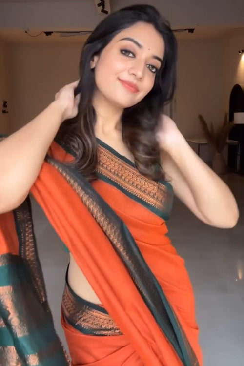 Load image into Gallery viewer, Marvellous Orange Soft Silk Saree With Unique Blouse Piece

