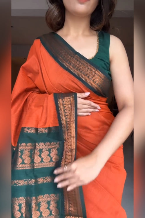 Load image into Gallery viewer, Marvellous Orange Soft Silk Saree With Unique Blouse Piece
