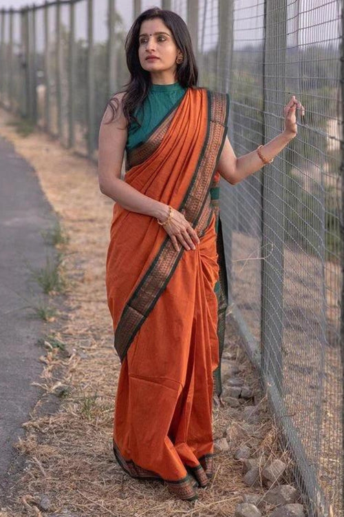 Load image into Gallery viewer, Dalliance Orange Soft Silk Saree With Nectarous Blouse Piece
