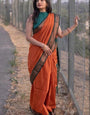 Dalliance Orange Soft Silk Saree With Nectarous Blouse Piece