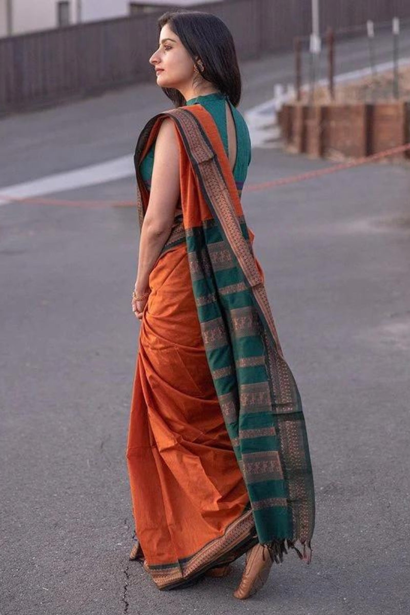 Dalliance Orange Soft Silk Saree With Nectarous Blouse Piece