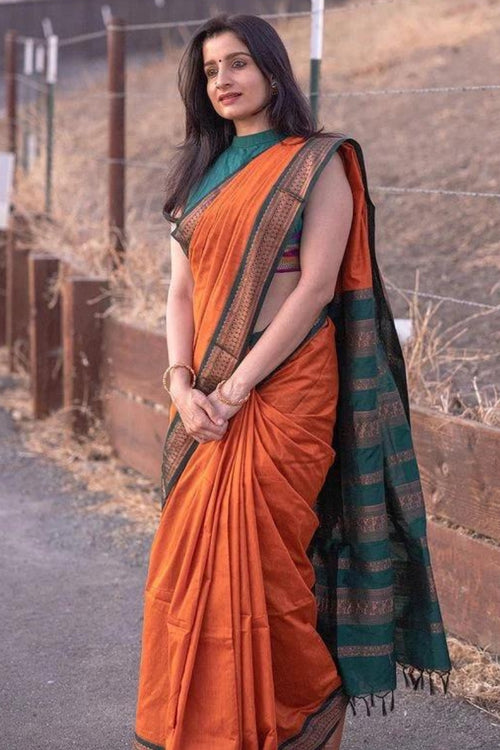 Load image into Gallery viewer, Dalliance Orange Soft Silk Saree With Nectarous Blouse Piece
