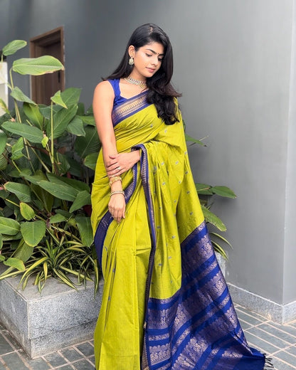 Classy Parrot Soft Silk Saree With Energetic Blouse Piece