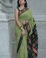 Imbrication Pista Soft Silk Saree With Ravishing Blouse Piece