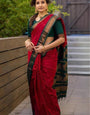 Woebegone Red Soft Silk Saree With Opulent Blouse Piece