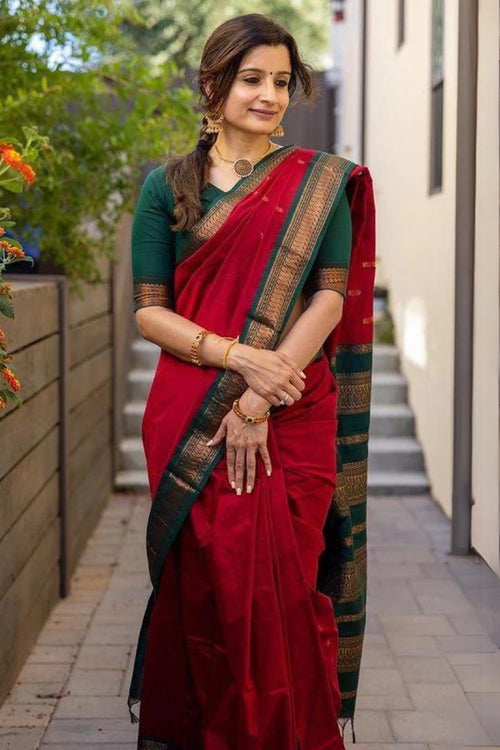 Load image into Gallery viewer, Woebegone Red Soft Silk Saree With Opulent Blouse Piece
