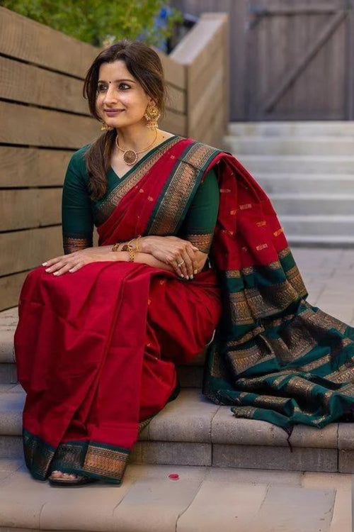 Load image into Gallery viewer, Woebegone Red Soft Silk Saree With Opulent Blouse Piece
