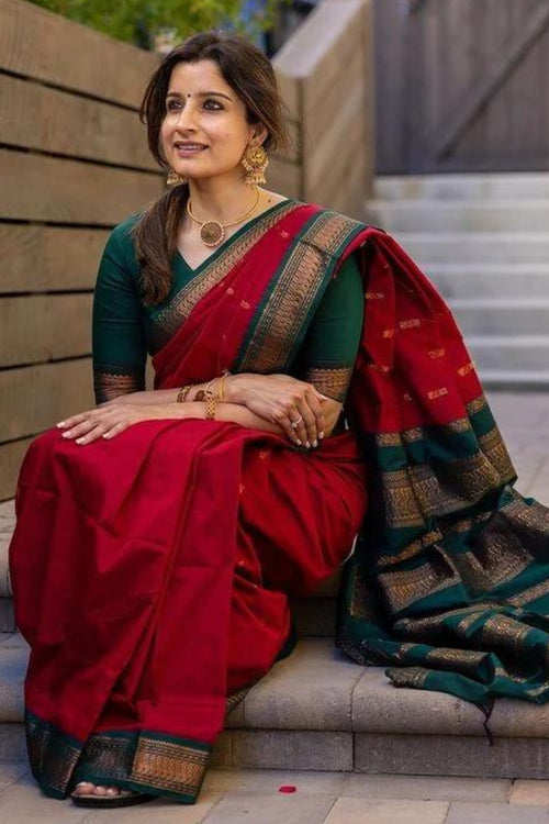 Load image into Gallery viewer, Woebegone Red Soft Silk Saree With Opulent Blouse Piece
