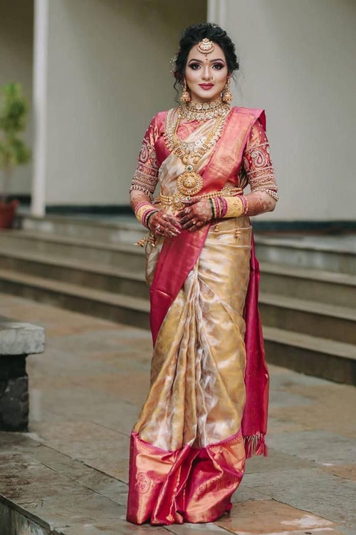 Load image into Gallery viewer, Snazzy Beige Soft Silk Saree With Opulent Blouse Piece
