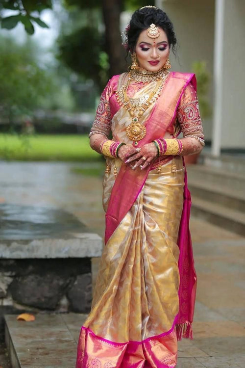 Load image into Gallery viewer, Snazzy Beige Soft Silk Saree With Opulent Blouse Piece
