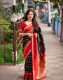 Supernal Black Soft Silk Saree With Resonant Blouse Piece