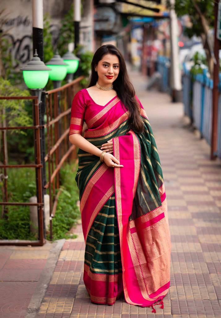 Whimsical Dark Green Soft Silk Saree With Beguiling Blouse Piece