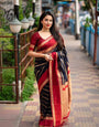 Prodigal Navy Blue Soft Silk Saree With Majestic Blouse Piece