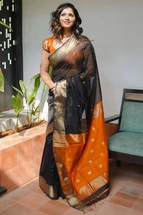 Load image into Gallery viewer, Flamboyant Black Cotton Silk Saree With Staring Blouse Piece
