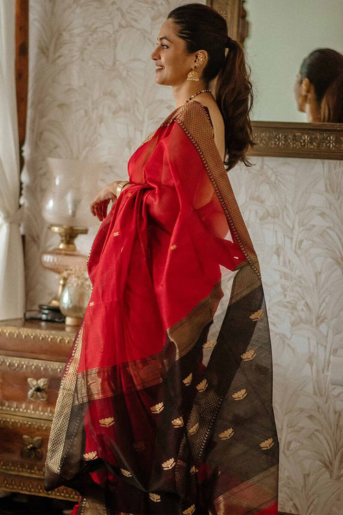 Load image into Gallery viewer, Classy Red Cotton Silk Saree With Designer Blouse Piece
