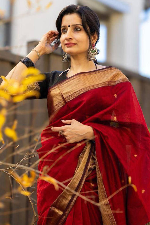 Load image into Gallery viewer, Blooming Red Cotton Silk Saree With Wonderful Blouse Piece
