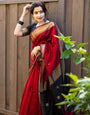 Blooming Red Cotton Silk Saree With Wonderful Blouse Piece
