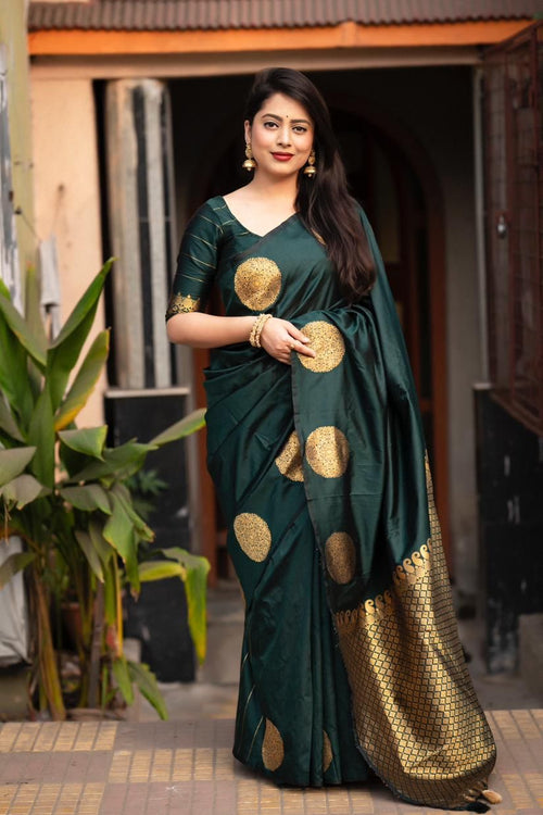 Load image into Gallery viewer, Ideal Dark Green Soft Silk Saree With Mesmeric Blouse Piece
