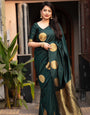 Ideal Dark Green Soft Silk Saree With Mesmeric Blouse Piece