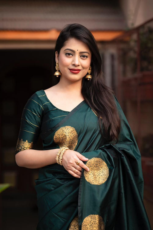 Load image into Gallery viewer, Ideal Dark Green Soft Silk Saree With Mesmeric Blouse Piece
