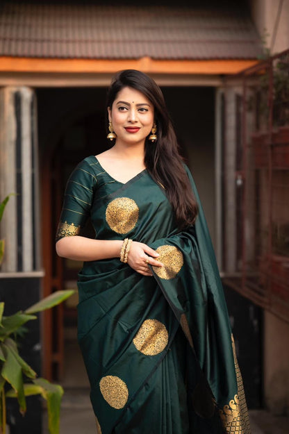 Ideal Dark Green Soft Silk Saree With Mesmeric Blouse Piece