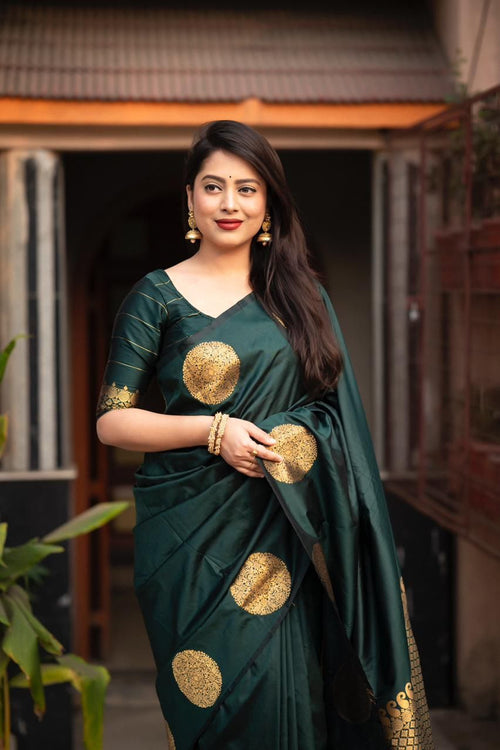 Load image into Gallery viewer, Ideal Dark Green Soft Silk Saree With Mesmeric Blouse Piece
