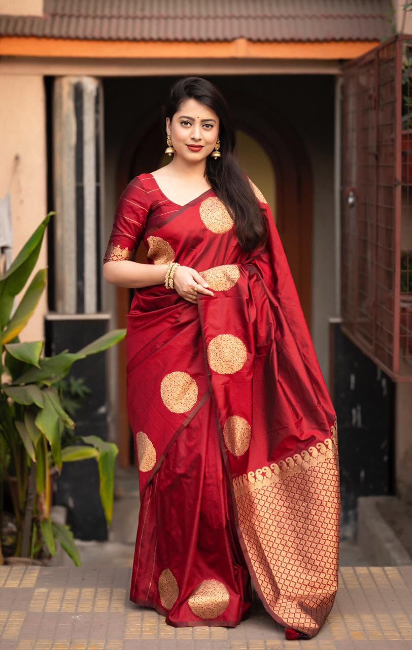 Charming Maroon Soft Silk Saree With Radiant Blouse Piece