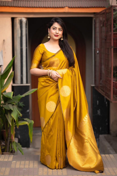 Load image into Gallery viewer, Ebullience Yellow Soft Silk Saree With Ratatouille Blouse Piece
