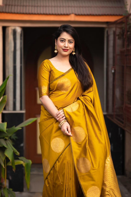 Load image into Gallery viewer, Ebullience Yellow Soft Silk Saree With Ratatouille Blouse Piece
