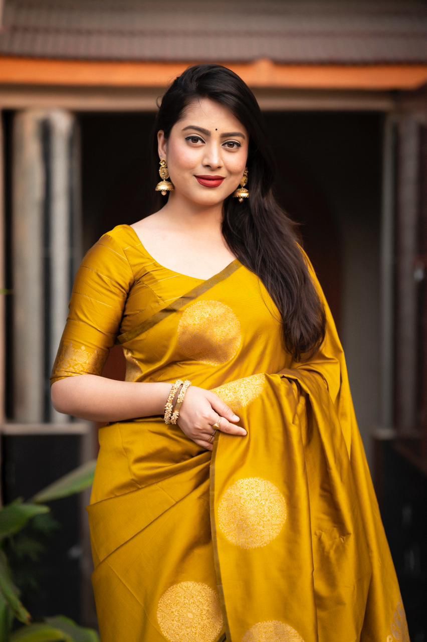 Ebullience Yellow Soft Silk Saree With Ratatouille Blouse Piece