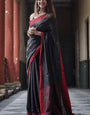 Imbrication Black Cotton Silk Saree With Scintilla Blouse Piece